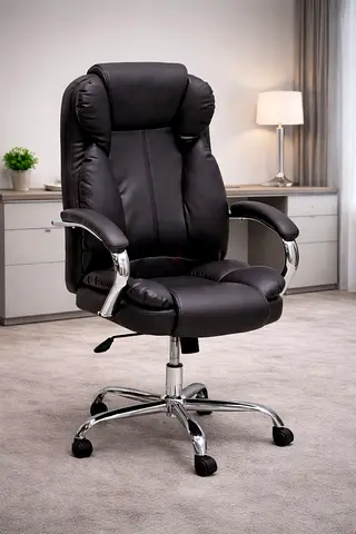 Ergonomic Brown Leather Executive Office Chair with Lumbar Support  Adjustable Height For Office