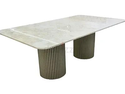 Marble-top Dining Table with Twin Column Bases