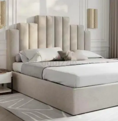 My Beige Upholstered King Size Bed with Tall Channel Headboard