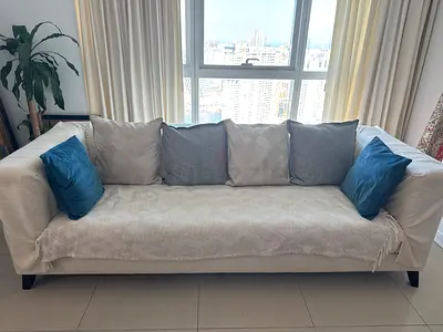 3+1 seater upholstered beige sofa