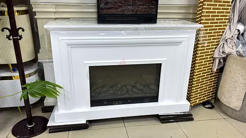 White Electric Fireplace Mantel with Built-in Electric Insert