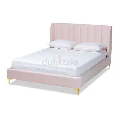 light pink upholstered bed with channel headboard - Queen