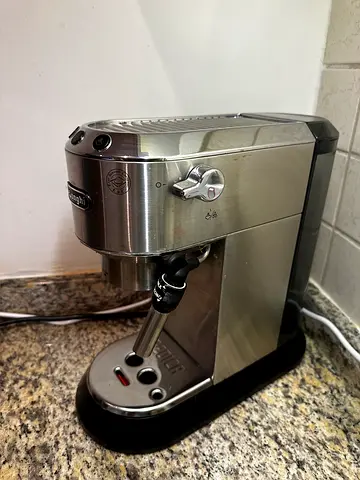 DeLonghi Stainless Steel Espresso Machine — Compact, Works Well