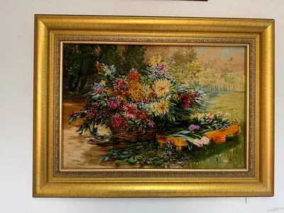 Persian Framed Hand Woven Floral Painting in Ornate Gold Frame (Painting Size 60x80)
