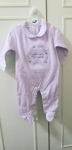 Light purple and green footed baby sleepsuit -6_12 months