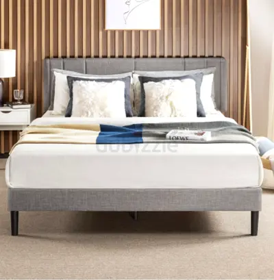 grey upholstered bed frame with headboard - modern design Custom Sizes Available