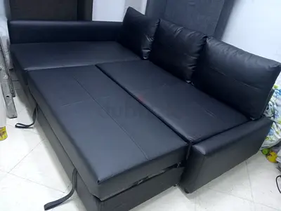 Black L-shaped Sofa Bed - Converts to Double Bed
