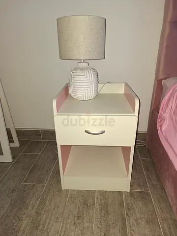 White bedside nightstand with drawer and open shelf