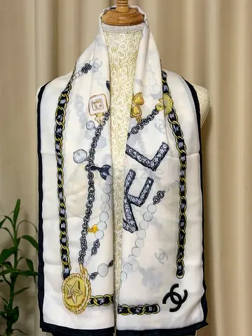 Chanel White chain-print silk scarf/shawl — gently used