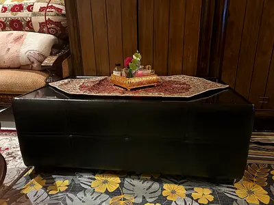 Black leather coffee table