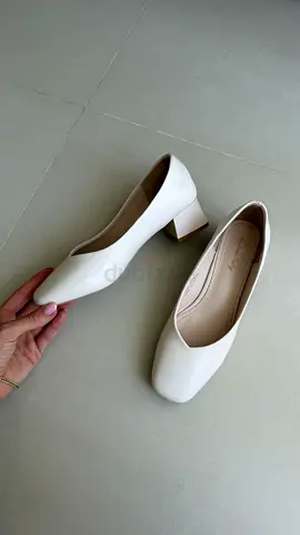 Ivory low block-heel pumps