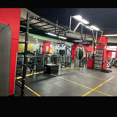 Gym training rig with heavy bag  rings