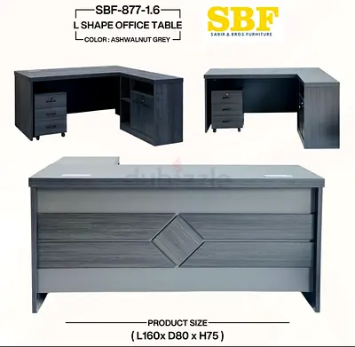 L Shape Office Table - Ashwalnut Grey