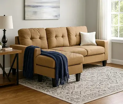 Light brown 4 seater L shaped couch