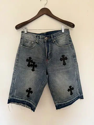 Chrome hearts denim shorts with black cross patches size 30