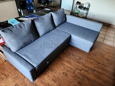 Gray L-shaped Fabric Sofa with Chaise - Good Condition
