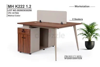 My 2-Seater Walnut Workstation Desk with Divider  Drawer (W120 x D120 x H75 cm)