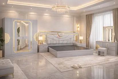 Modern White Bedroom Set - Wardrobe, Dressing Table  Side Tables Bedroom Furniture Set for Home