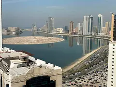 Stunning open sea view – spacious 3BR hall – free AC, parking, gym &amp; pool – balcony – ma