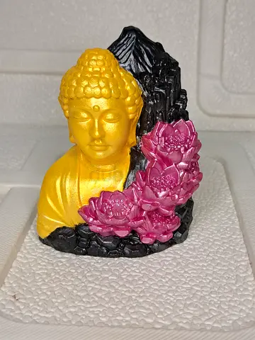 Colorful Buddha Statue with Lotus Flowers