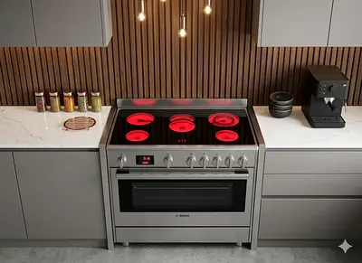 BOSCH LATEST MODEL full electric ceramic 5 hobs cooking range oven dual fan stove 90x60  BY BNM