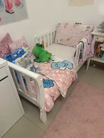 White Wooden Toddler Bed with Cute Bedding