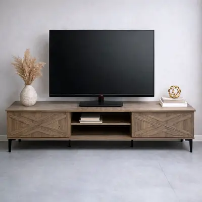 TV Stand 180CM Wooden TV Cabinet with Storage - Grey Entertainment Unit for Living Room