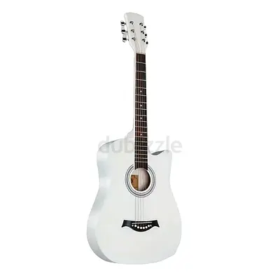 MegArya 38 Inch White Acoustic Guitar With Glossy Finish Basswood Panels, ABS Nuts