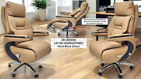 Ergonomic Recliner Office Chair with Built-in USB  Power Controls - Beige