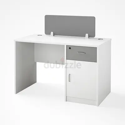 White Office Desk 120CM with Drawer  Cabinet - Single Person Office Workstation Table