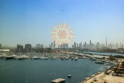 شقة بغرفة نوم واحدة | ريفا ريزيدنس مدينة دبي الملاحية | إطلالة على المارينا والأفق