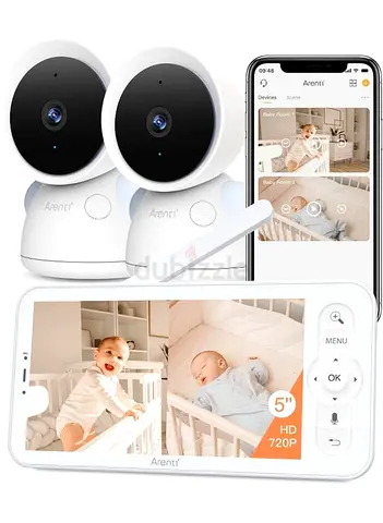 ARENTI Baby Monitor with 2 Cameras, 2K/3MP WiFi 6 Camera and Audio, 5-inch Wireless Screen, Smartpho