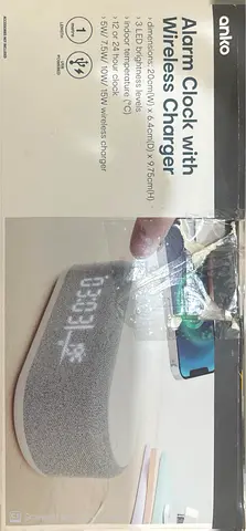 My Anko alarm clock with wireless charger — working