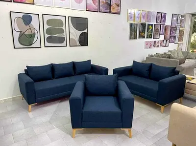 Modern Navy Blue 6-Seater Sofa Set