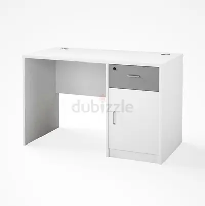 Modern Office Tabe 120 cm – White Office Desk with 1 Drawer  1 Cabinet For Office