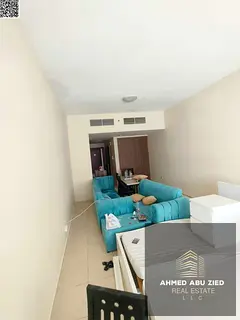 A spacious studio apartment for annual rent in Ajman One Towers, featuring high-quality finishes and
