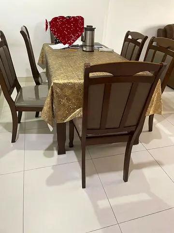 6-Seater Wooden Dining Table with 6 Chairs (Used, Good Condition)