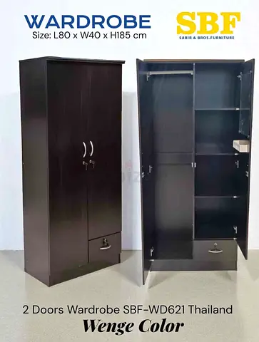 2-Door Wenge Wardrobe SBF-WD621 (L80 x W40 x H185 cm) - Good Condition