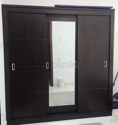 Dark Brown 3-Door Sliding Wardrobe with Full-Length Mirror