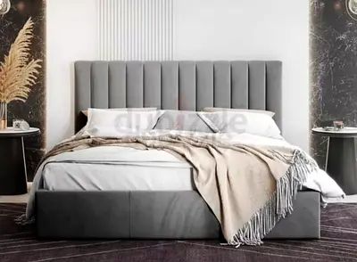 Grey upholstered bed queen size king size