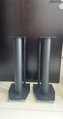 Pair of black metal speaker stands - sturdy floor stands