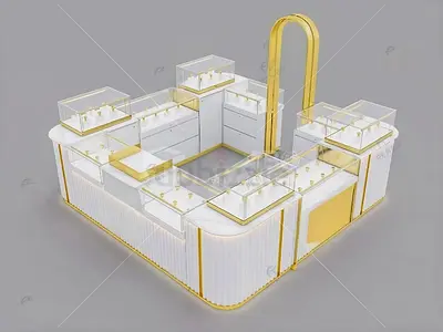 Luxury White  Gold Jewelry Display Kiosk