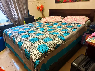 King Size Wooden Bed -Spring Mattres Excellent Condition With free stuffs-just whatsapp 0501494128