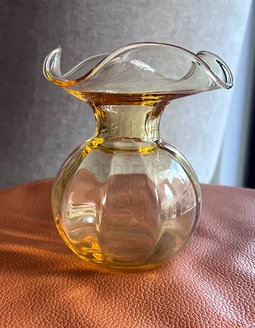 Italian hand-blown glass vase in warm amber tone