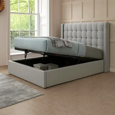 Grid design headboard queen thick storage bed