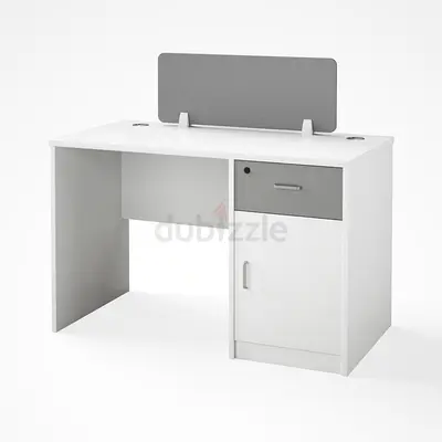 White Office Desk 120CM with Drawer  Cabinet - Single Person Office Workstation Table