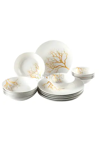 18 Piece Porcelain Dinnerware Set, 6x27cm Dinner Plates, 6x20cm Side Plates,, 6x15.5cm Bowls Dishwas