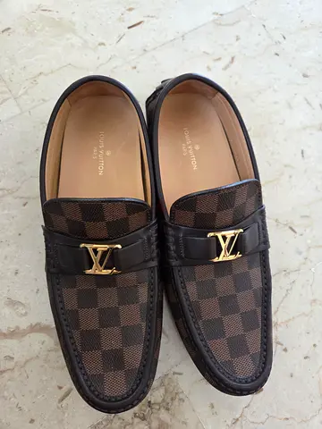 Unwanted Gift Louis Vuitton Damier mens loafers — brown with gold LV hardware