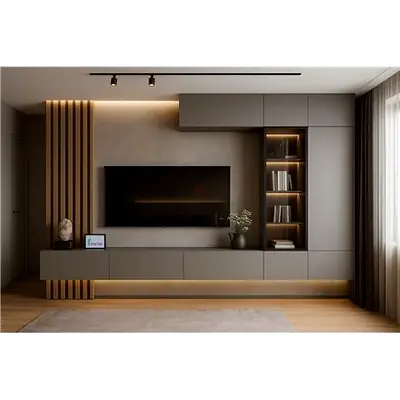 Tv zone, wall panel, Tv insulation, lighting, design