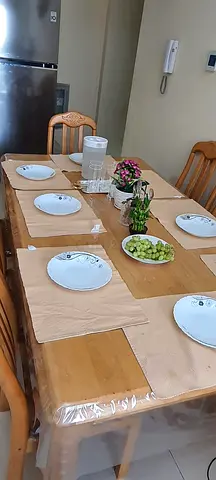 Wooden Dining Table with Elegant Tableware